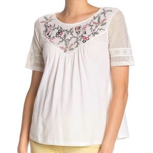 Lucky Brand Embroidered Yoke Peasant Top